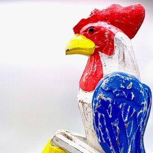 Hand Carved and Hand Painted Sitting Rooster Object D'Arte
